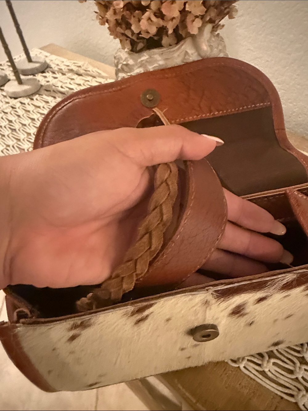 Rustic Luxe Cowhide Top Handle Crossbody Bag
Way - Picture 5 of 5